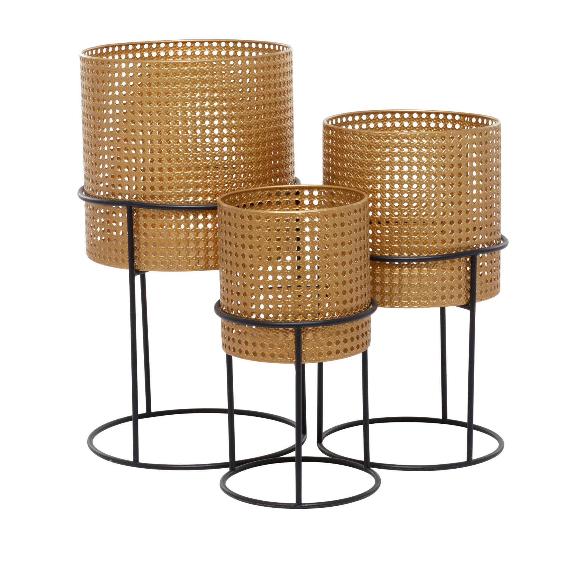 Set of 3 Gold Iron Contemporary Planter, 23" x 13" x 13"